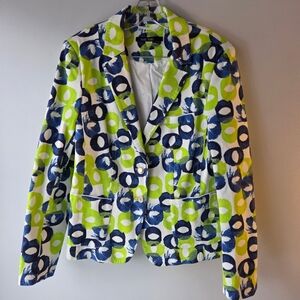Talbots Women's Blue and Green Patterned Blazer